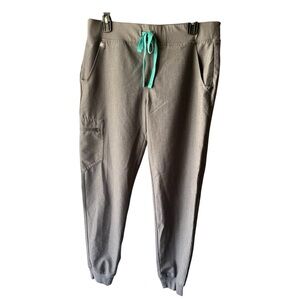 FIGS Light Gray Joggers with Teal Accent Drawstring, Size M
